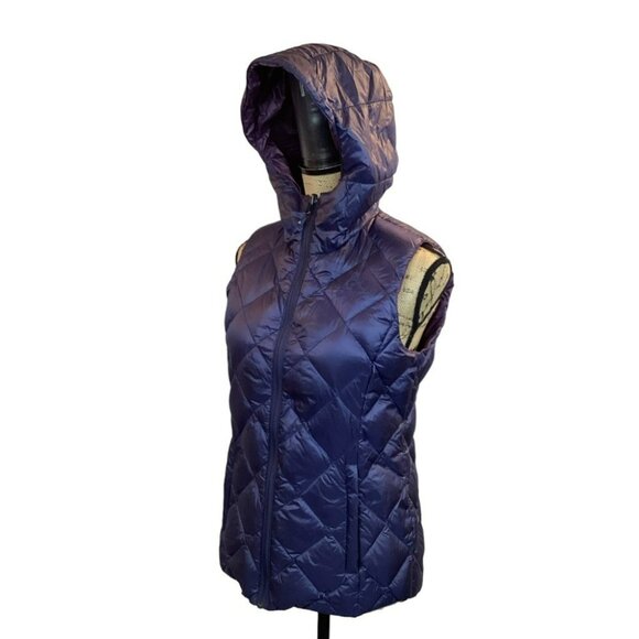 Womens Down Quilted Puffer Vest With Removable Hood Reversible Lightweight Small - Picture 3 of 16